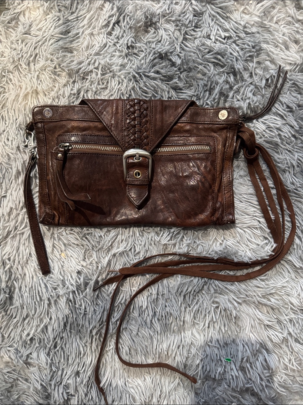 Junior Drake Dark Brown Leather Crossbody with Braided Accent